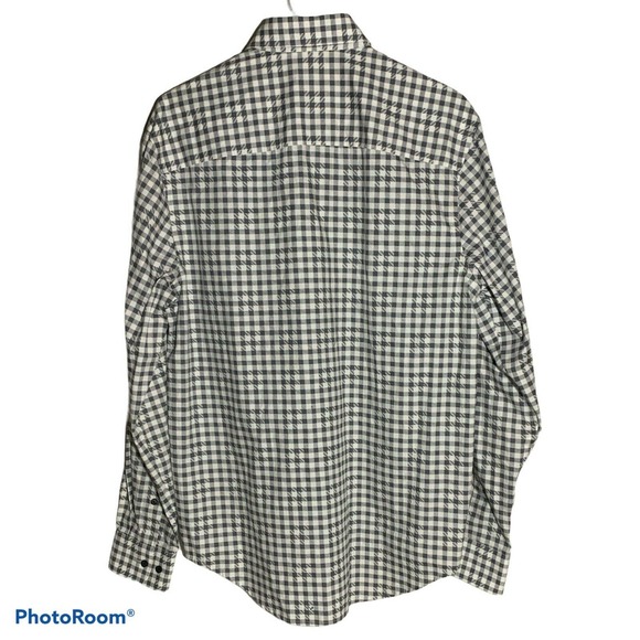 Perry Ellis Mens Medium Gray Check Plaid Linen Button Up Shirt New With Tags - Picture 2 of 10